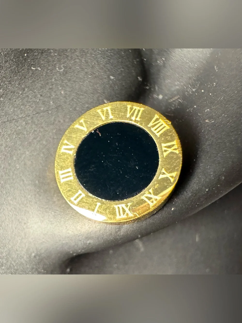 Gold Tone Round Roman Numeral Black Studs